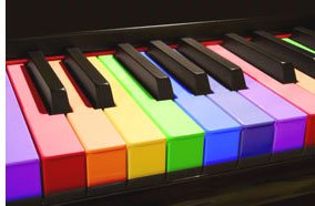 picture of piano with colored keys